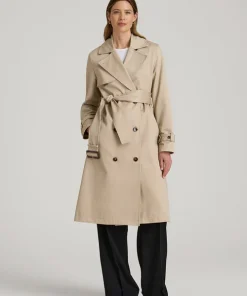 Beige Jenvycustomtee Velora Trenchiva Belted Coat With Double Button Classic Elegant Outerwear Style