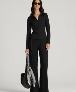 Black Vireluna Wide Leg Pants With Jenvycustomtee Relaxora Flowing Fit Drawstring Casual Minimalist Style