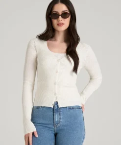 Ivory Jenvycustomtee Velmora Ribella Button Knit Cardigan With Elegant Soft Layered Casual Wear Style
