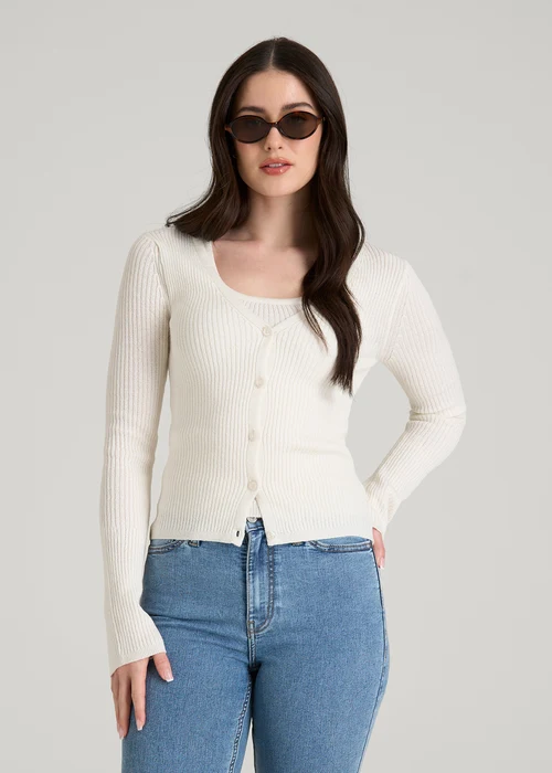 Ivory Jenvycustomtee Velmora Ribella Button Knit Cardigan With Elegant Soft Layered Casual Wear Style