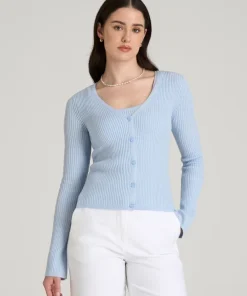 Light Blue Velmora Jenvycustomtee Ribella Button Knit Cardigan With Slim Fit Soft Casual Layering Style