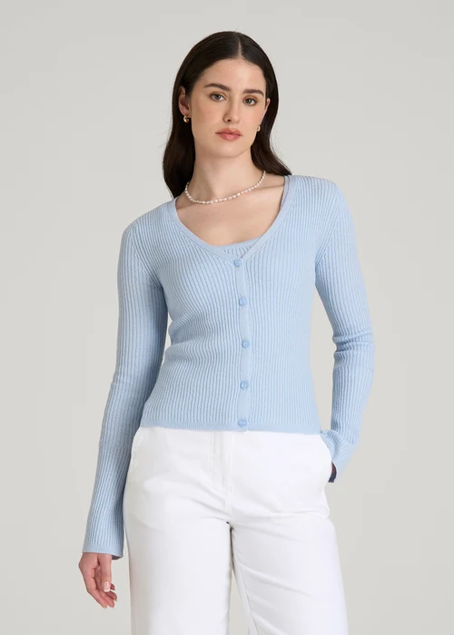 Light Blue Velmora Jenvycustomtee Ribella Button Knit Cardigan With Slim Fit Soft Casual Layering Style