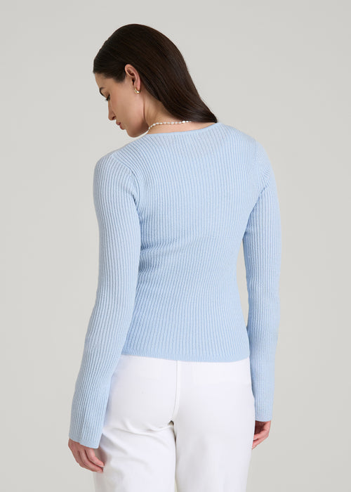 Light Blue Velmora Jenvycustomtee Ribella Button Knit Cardigan With Slim Fit Soft Casual Layering Style - Image 3