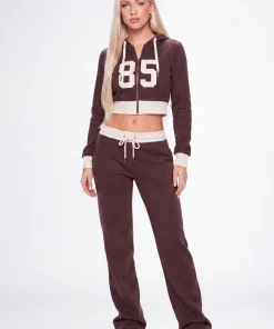 Mocha Jenvycustomtee Velzora 85 Trim Cropped Hoodie And Pants Lounge Set