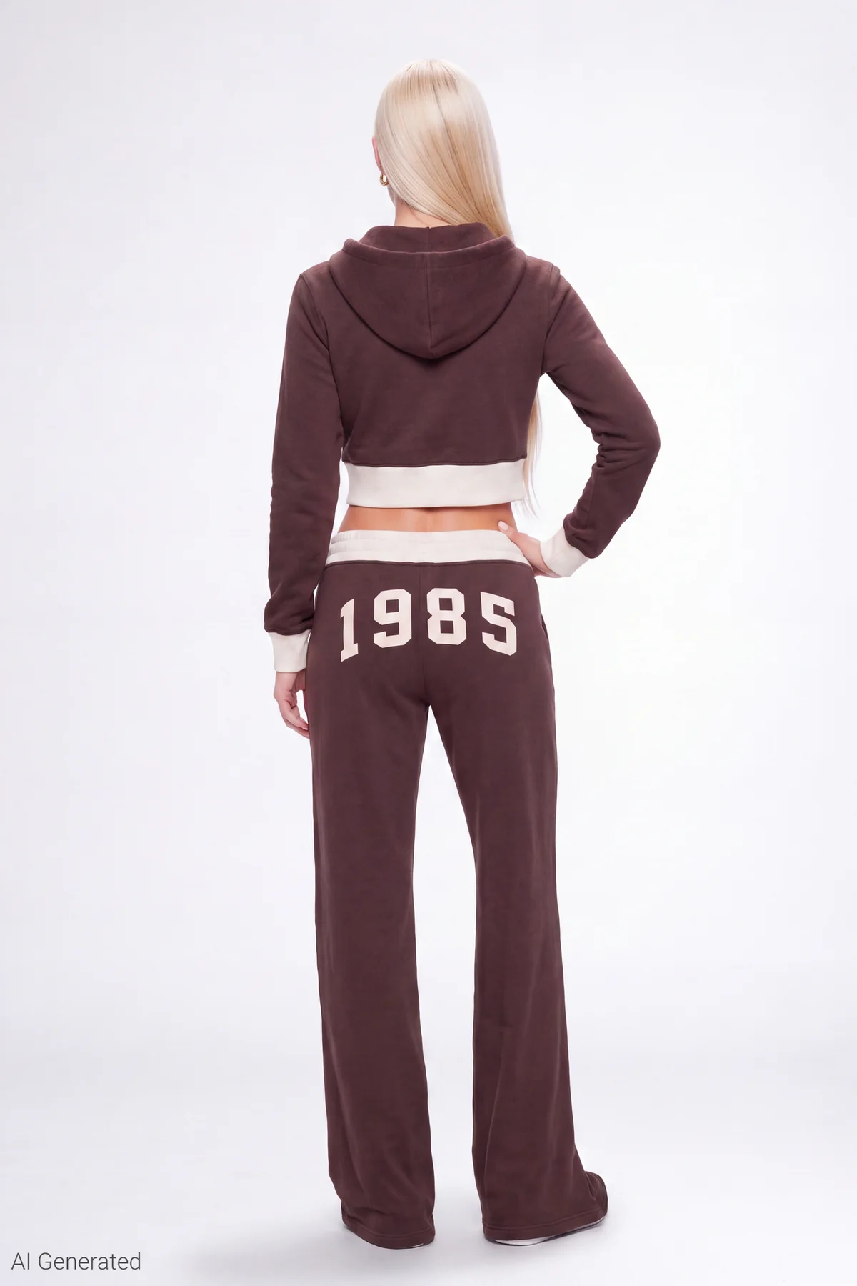 Mocha Jenvycustomtee Velzora 85 Trim Cropped Hoodie And Pants Lounge Set - Image 3