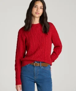 Red Jenvycustomtee Norvella Cablevia Textured Knit Sweater With Classic Cozy Winter Casual Fashion Style