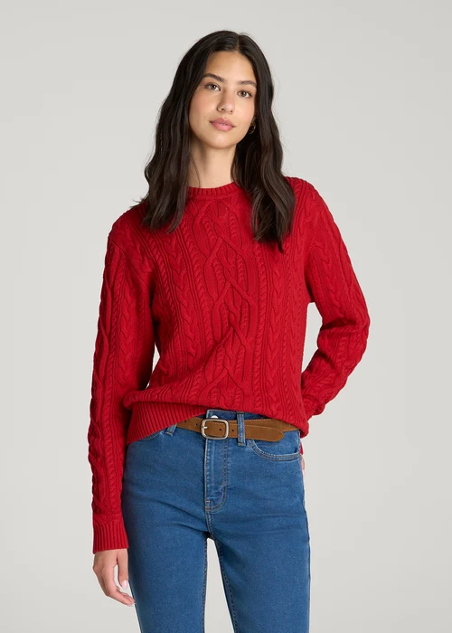 Red Jenvycustomtee Norvella Cablevia Textured Knit Sweater With Classic Cozy Winter Casual Fashion Style