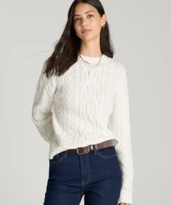 White Virelune Arvessa Cable Knit Sweater By Jenvycustomtee With Cozy Textured Pattern Elegant Casual Outfit Style